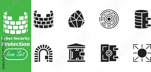 Cyber Security and Network Protection Vector Icon Set for IT Infrastructure and Data Safety
