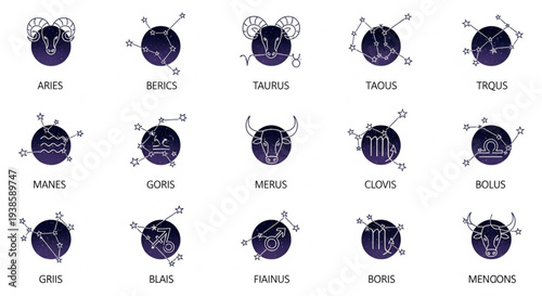 Collection of Zodiac Constellations and Symbols.