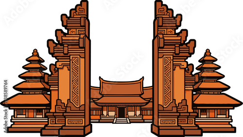 Traditional Balinese Temple Gate Vector Illustration