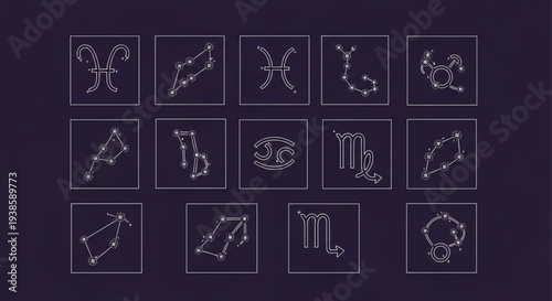 Collection of Zodiac Constellations and Symbols.