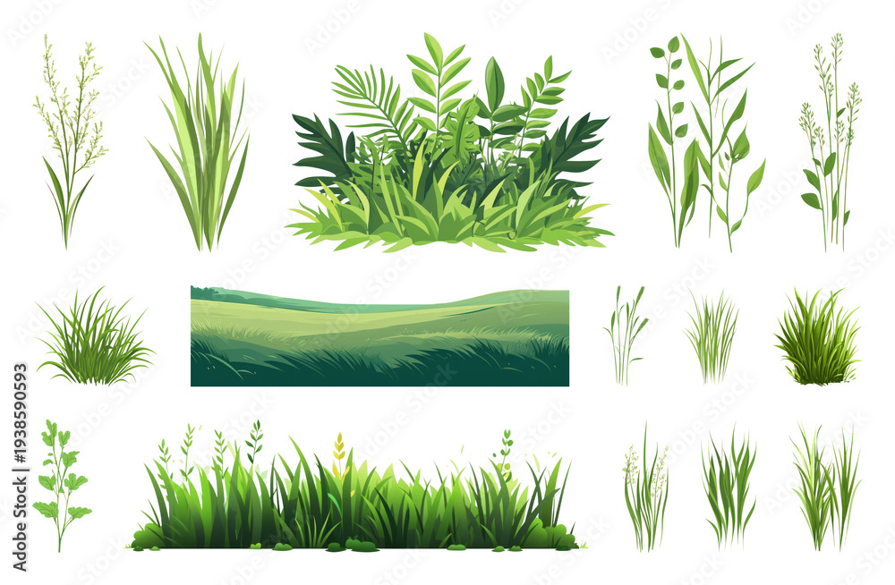 Fototapeta premium PNG Lush green foliage illustrations collection, transparent background