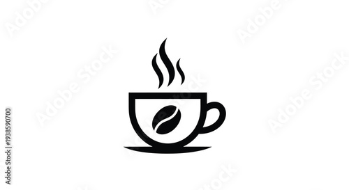 A simple black coffee cup with a bean distinct silhouette