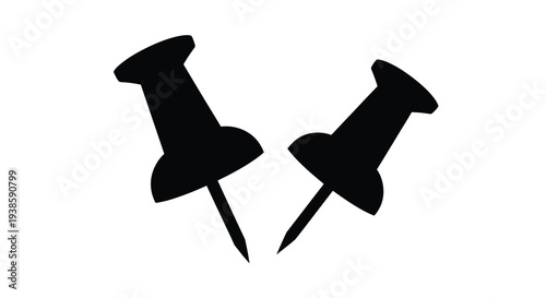 Two black thumbtacks displayed against a white background silhouette