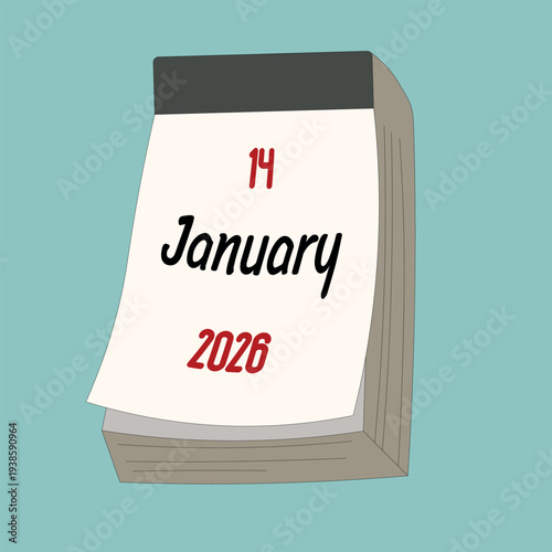 January 14. Daily Calendar icon for design. Simple design for business brochure, flyer, print media, advertisement. Easily editable.