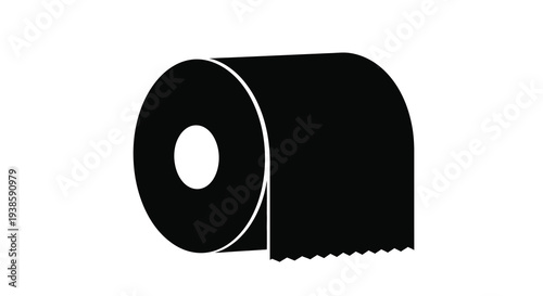 Simple black silhouette of a toilet paper roll against white background