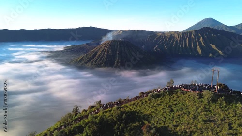 Sea of fog, Sky above clouds, view on the mountain