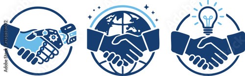 Set of 3 business handshake icons vector