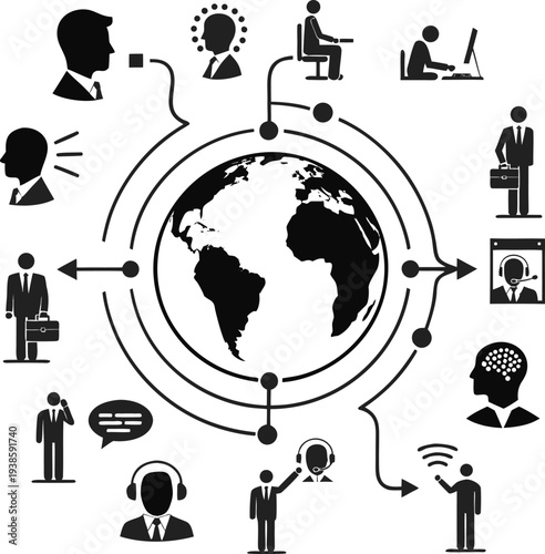 Global business and technology network connecting people worldwide with communication and data flow digital connections