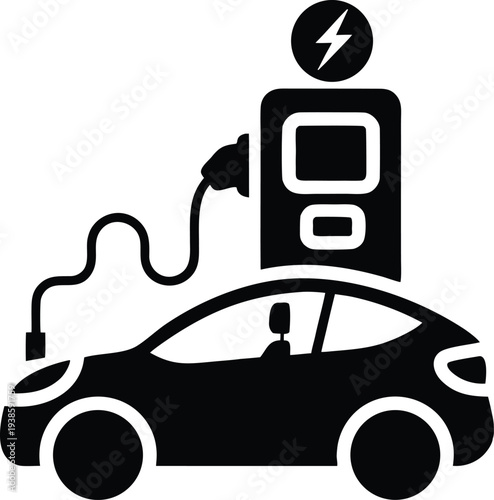 Electric car charging station with power cable and energy symbol electric vehicle charging infrastructure modern transportation concept
