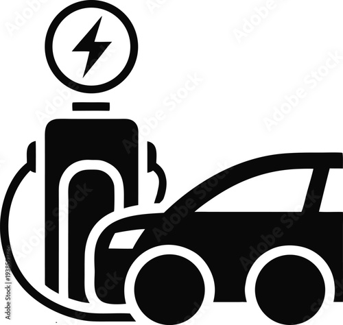 Electric car charging station energy symbol and power cable electric vehicle charging modern sustainable transportation concept icon