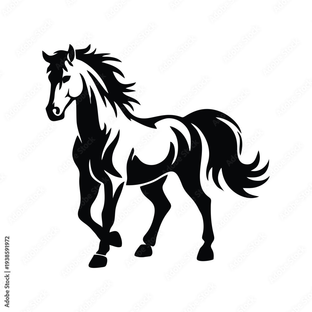 Obraz premium Powerful Rearing Stallion Silhouette - Dynamic Horse Vector Illustration