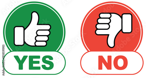 Thumbs up and thumbs down vector icon collection, yes and no response sign, positive and negative opinion feedback, decision choice