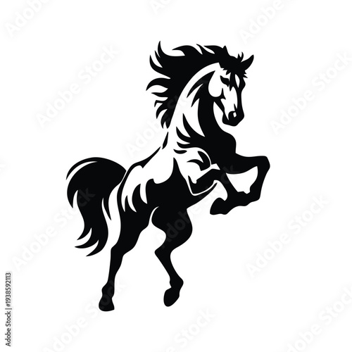 Majestic Rearing Horse Silhouette - Powerful Stallion Vector Illustration