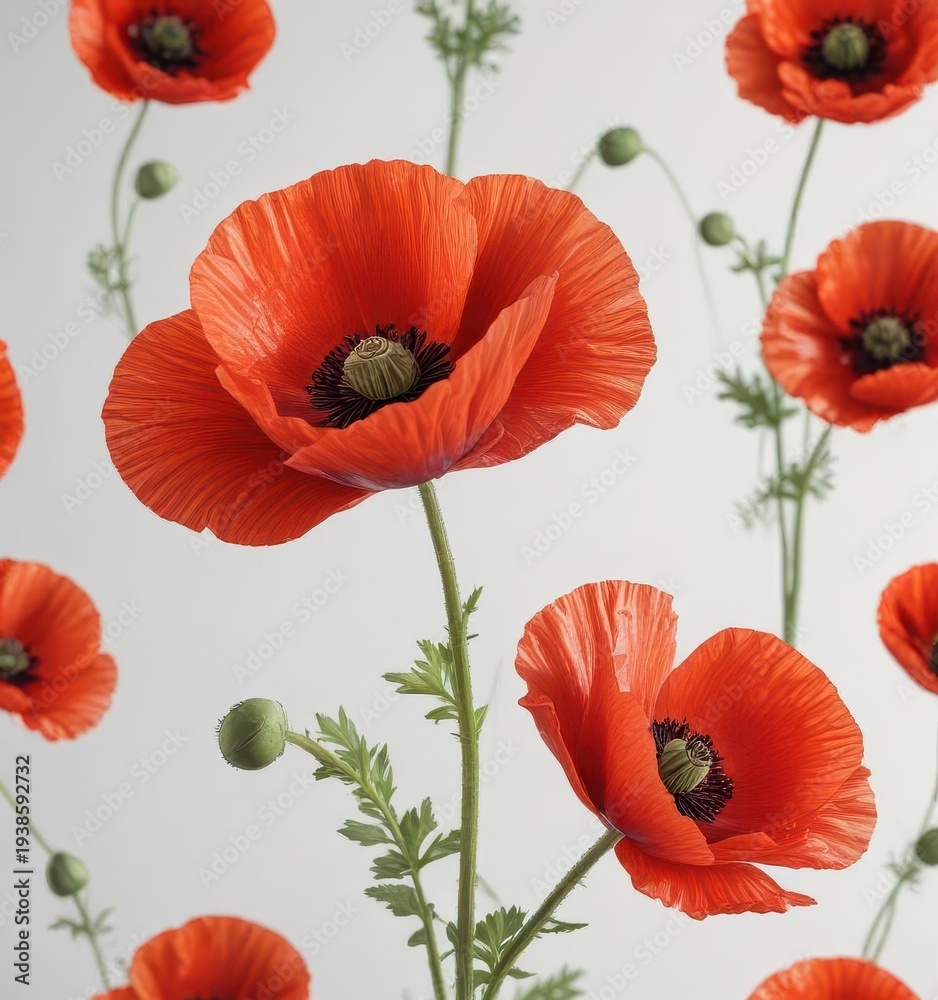 Obraz premium Red poppy isolated on white background, single bloom , flower, memorial, red poppy