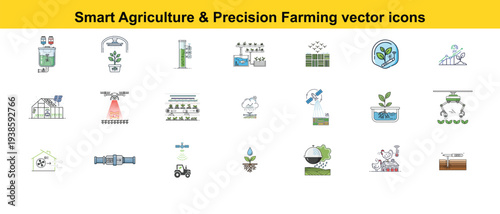 Smart Agriculture & Precision Farming vector icons for modern farming with agriculture technology.