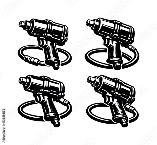 Vintage air tool vector set in black and white silhouette illustration
