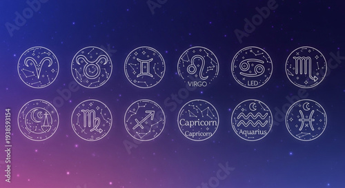 Collection of Zodiac Signs and Astrology Symbols.