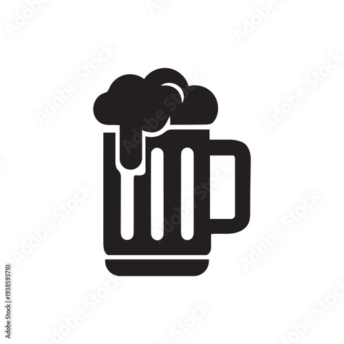 Minimalist frothy beverage mug icon, black and white vector for cafe and diner menu design.