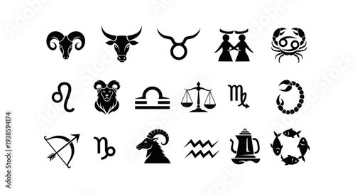 Collection of Zodiac Symbols and Astrology Signs.