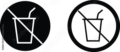 No drink icons set prohibition beverage symbol, forbidden cup with straw sign for public places, safety rule warning pictogram vector illustration design collection group