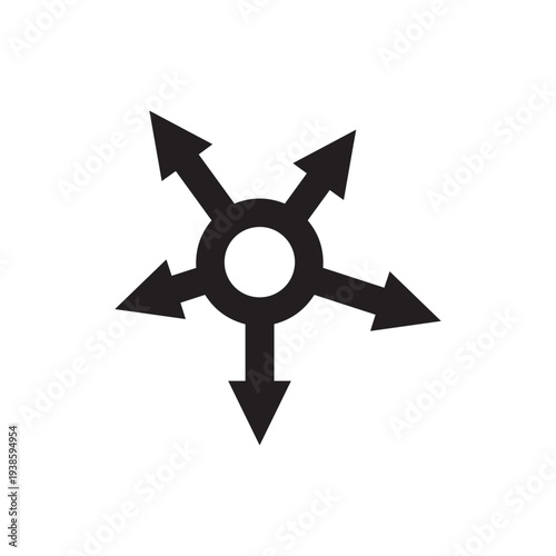 Arrows outward from circle. Propagation symbol.
