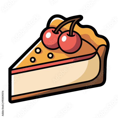 Slice of cherry cheesecake dessert sits isolated on a bright white background.