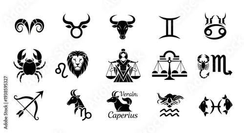 Collection of Zodiac Signs Astrology Symbols Icons.