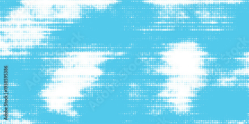 Creative blue sky background with white halftone clouds texture. vector creative background