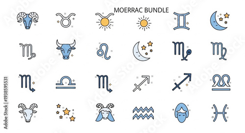 Collection of Zodiac Signs Astrology Symbols Icons Set.