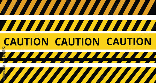 Construction Warning Tape Set with Black and Yellow Hazard Stripes, Under Construction, and Caution Safety Barrier Collection