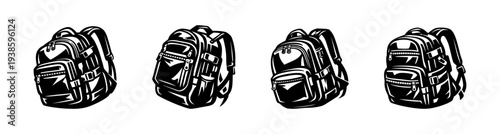 Vector illustration of backpacks silhouette set black and white school bags clipart