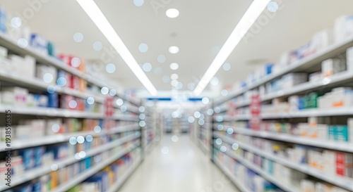 Blurred view of supermarket aisle shelves.