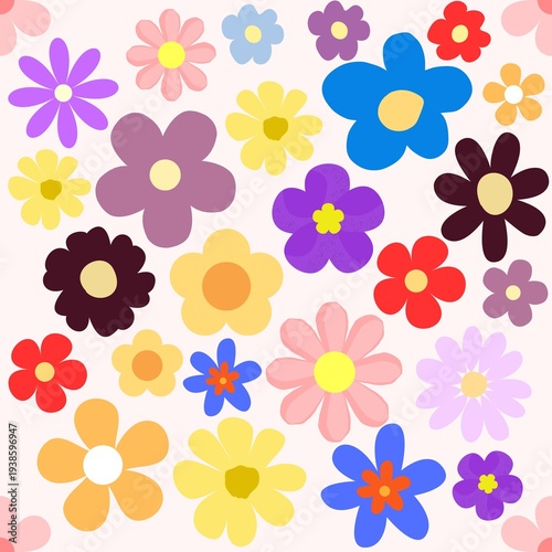 Colorful Flowers Seamless Pattern Background