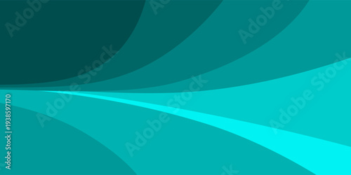 Flowing teal curved layers hover peacefully over bright white background in abstract design