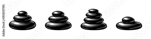 Black and white vector silhouette of stack of stones illustration set