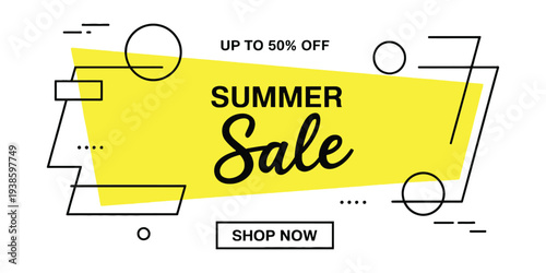 Summer Sale Banner Vector Illustration, Seasonal Discount Promotion Design with Bright Tropical Colors and Bold Typography for Retail Advertising, E Commerce Campaigns, Online Store Marketing