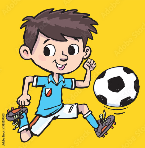 boy soccer player kicks the ball in a soccer match2.eps