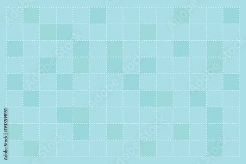 Light teal pixel grid pattern with scattered square mosaic accents. Seamless geometric background designed for modern digital texture and surface design. Clean vector tile layout ideal for wallpaper, 
