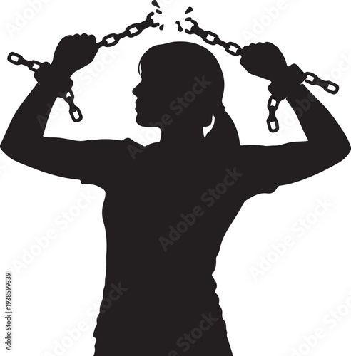 Woman breaking chains silhouette freedom