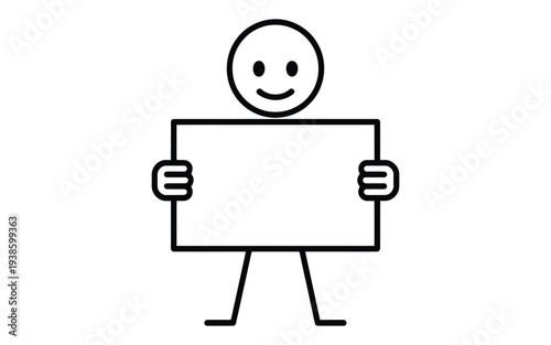 3D Cartoon Businessman Character Holding Blank Board For Presentation, Empty Billboard Poster For Advertising Message Concept. Friendly Business Mascot With Signboard For Marketing, Promotion