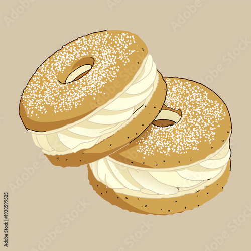 Delicious Cream Donut Dessert, Bakery Sweet Pastry Vector Illustration Isolated Background.