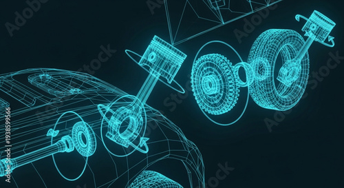 Detailed Blueprint of Automotive Engine and Drivetrain Components.