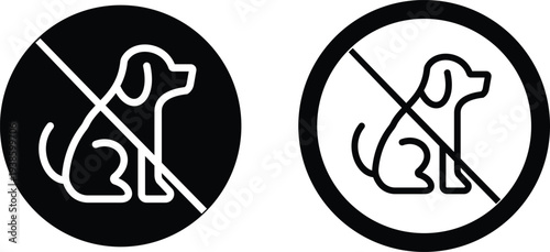 No pets icons set prohibition animal symbol with dog sign, forbidden pet rule pictogram for public places, park safety notice vector illustration design collection group