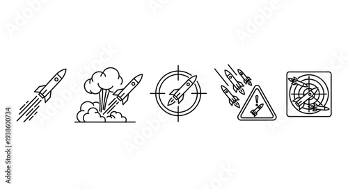 Rocket launch and missile icons set vector illustration.