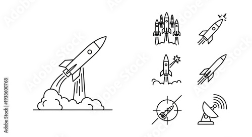 Collection of Rocket Icons and Illustrations for Space Exploration.
