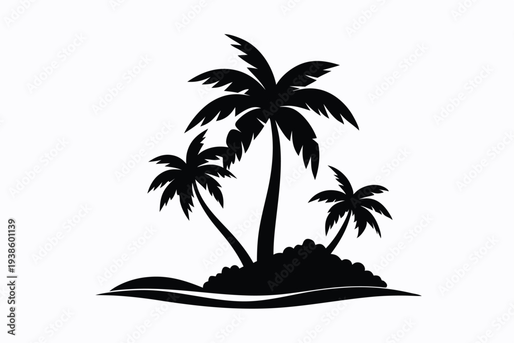 Fototapeta premium island palm tree silhouette line art vector illustration with a white background