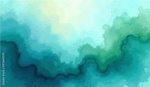 An abstract blue watercolor texture evokes a dark grunge storm cloud over a bright sea under a heavenly sky