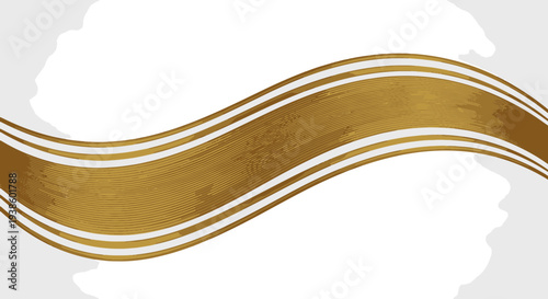 Elegant Flowing Golden Ribbon Wave with White Stripes on a Subtle Light Grey Background Abstract Modern Design for Luxurious Presentations