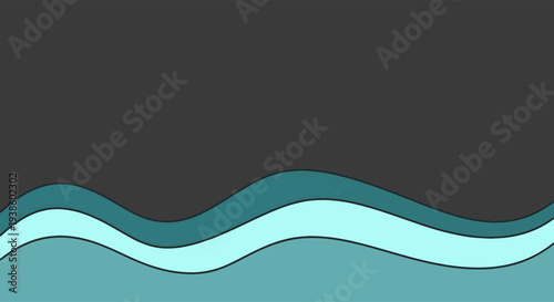 Abstract Layered Curves in Shades of Blue and Teal with a Dark Gray Upper Expanse Creating a Sense of Flowing Waves or Rolling Hills