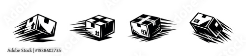 Dynamic black and white vector illustration of abstract geometric cubes in motion